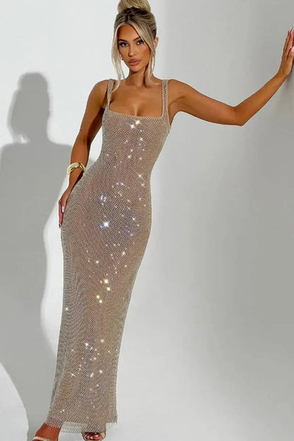 Sexy Backless Sequined Maxi Dress