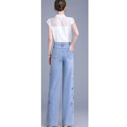 Embroidered Wide Leg Jeans