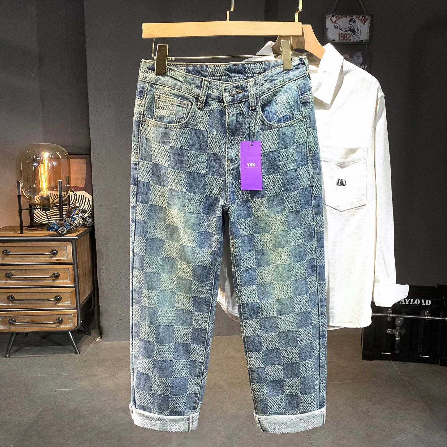Men’s Plaid Denim Pants