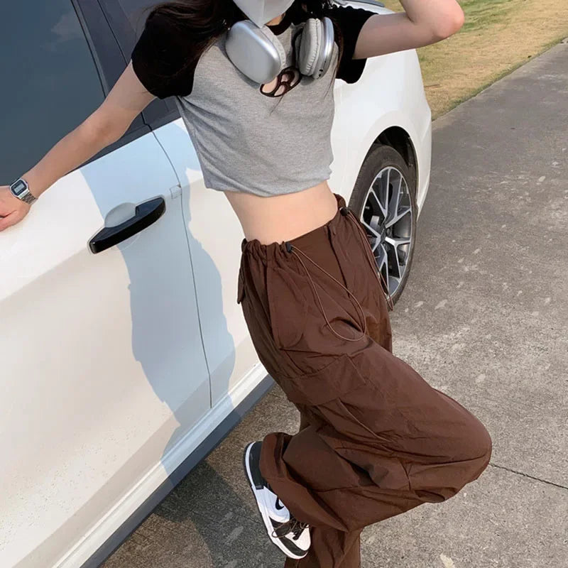 Brown Wide Leg Cargo Pants