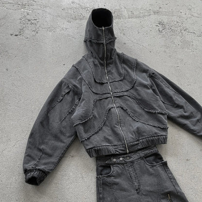 Y2K Denim Zip-Up Hoodie