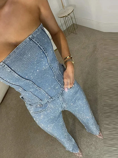 Women Rhinestone Two-Piece Set