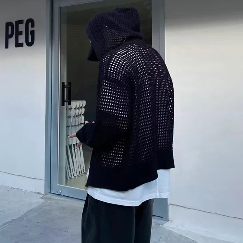 Hollow Hooded Knit Top