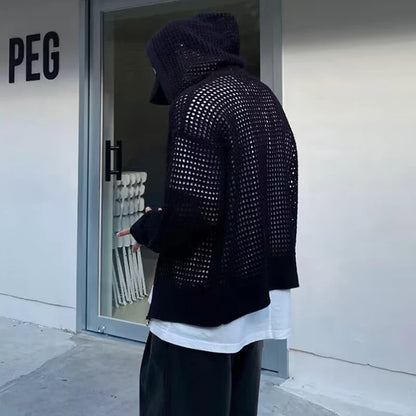 Hollow Hooded Knit Top