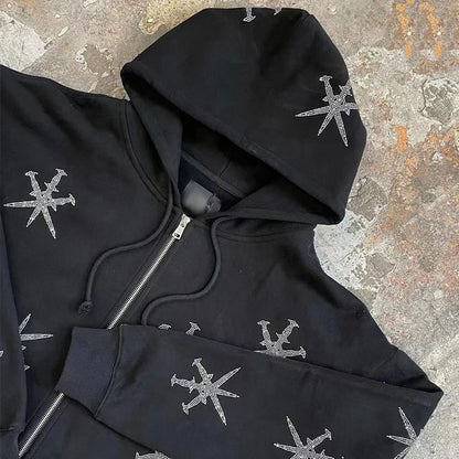 Rhinestone Zip Hoodie