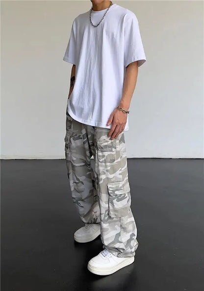 New 2025 Camouflage Cargo Pants for Men Elastic Waist Casual Pants Spring Autumn Hiphop Multi Pocket Baggy Streetwear Trousers