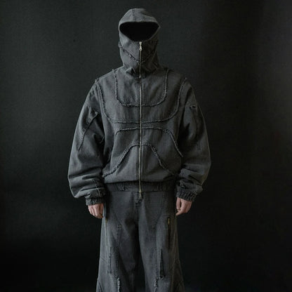 Y2K Denim Zip-Up Hoodie