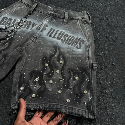 Rhinestone Distressed Denim Shorts