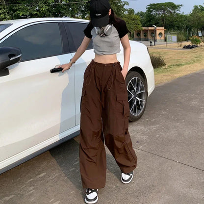 Brown Wide Leg Cargo Pants