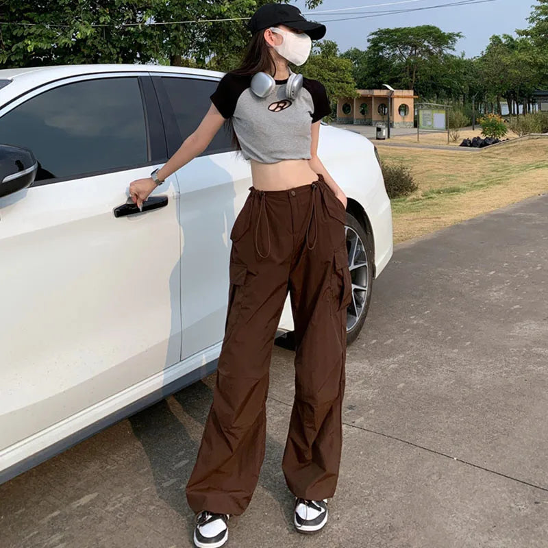 Brown Wide Leg Cargo Pants
