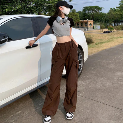 Brown Wide Leg Cargo Pants
