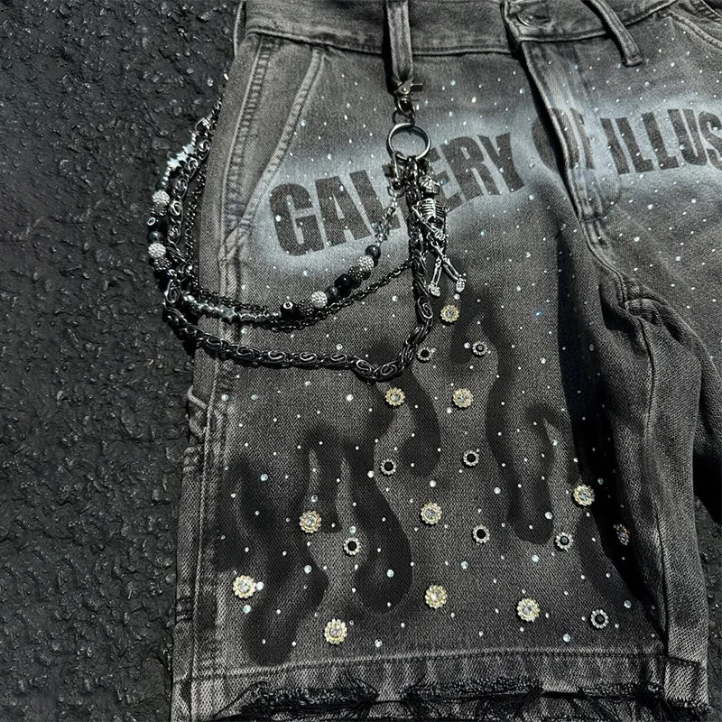 Rhinestone Distressed Denim Shorts