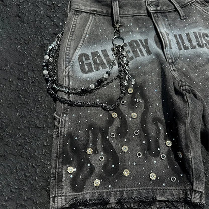 Rhinestone Distressed Denim Shorts