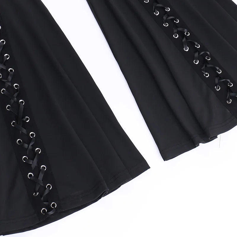 Black Punk Lace Up Flared Pants