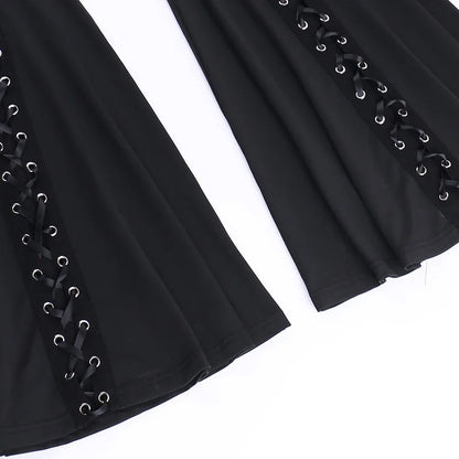 Black Punk Lace Up Flared Pants