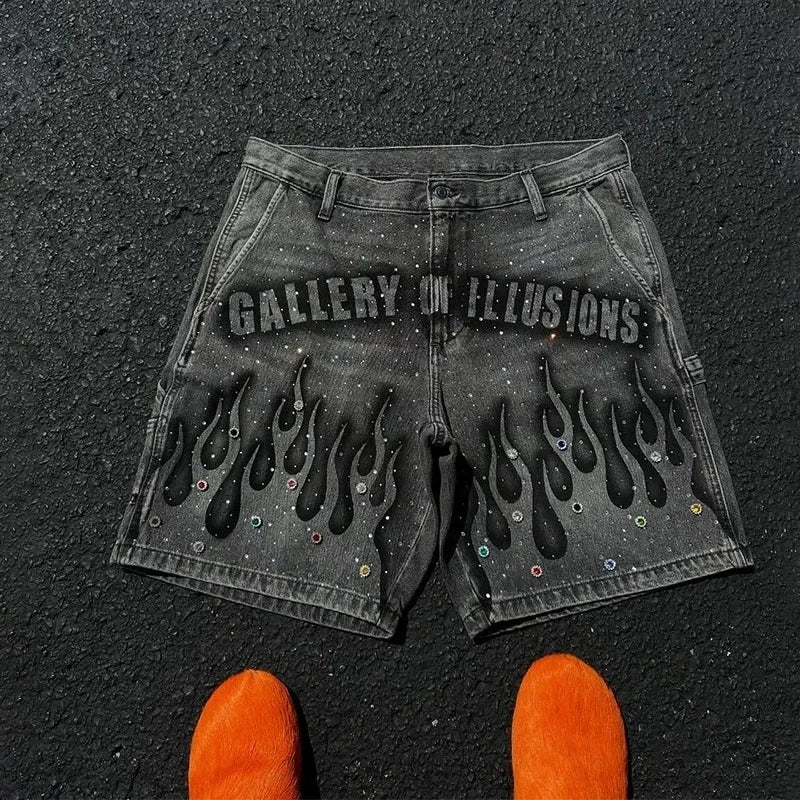 Rhinestone Distressed Denim Shorts