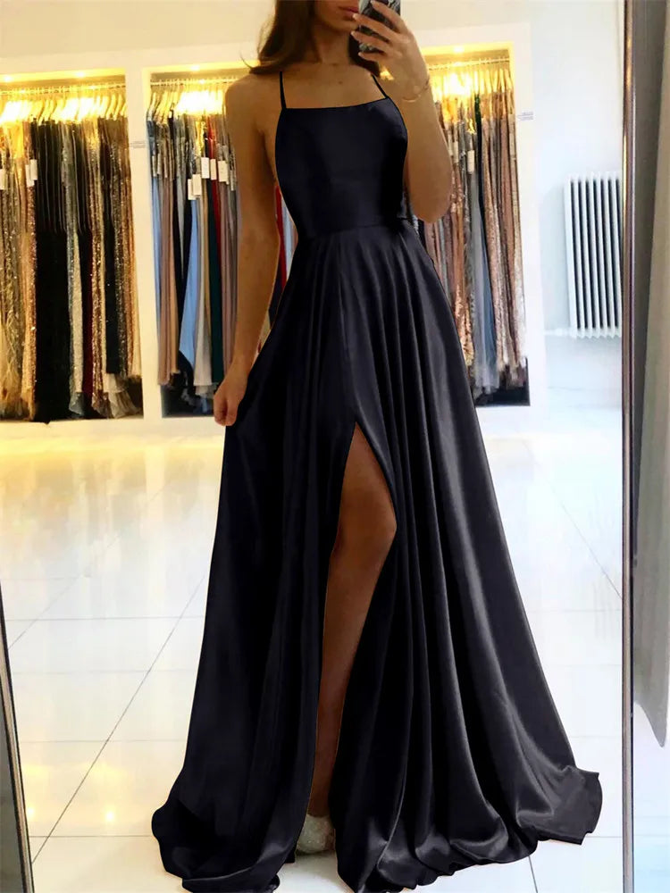 Satin Side Slit Dress
