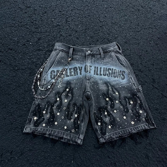 Rhinestone Distressed Denim Shorts