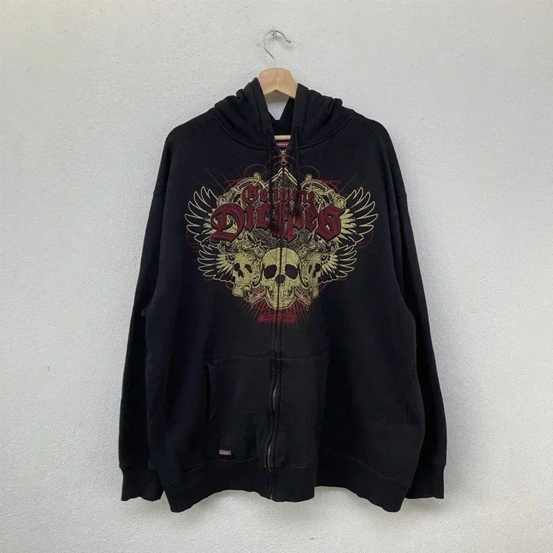 Y2K Skull Zip Hoodie