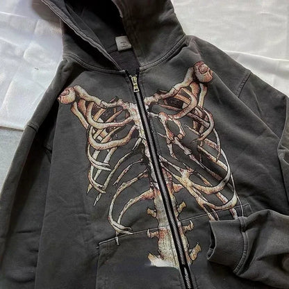 Y2K Skull Zip Hoodie