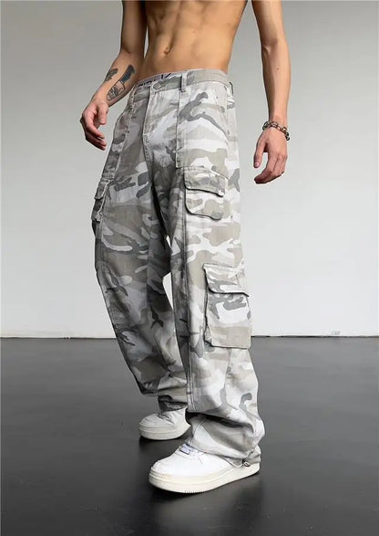 New 2025 Camouflage Cargo Pants for Men Elastic Waist Casual Pants Spring Autumn Hiphop Multi Pocket Baggy Streetwear Trousers