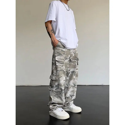 New 2025 Camouflage Cargo Pants for Men Elastic Waist Casual Pants Spring Autumn Hiphop Multi Pocket Baggy Streetwear Trousers