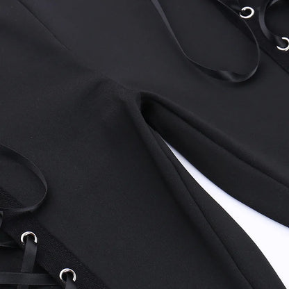 Black Punk Lace Up Flared Pants