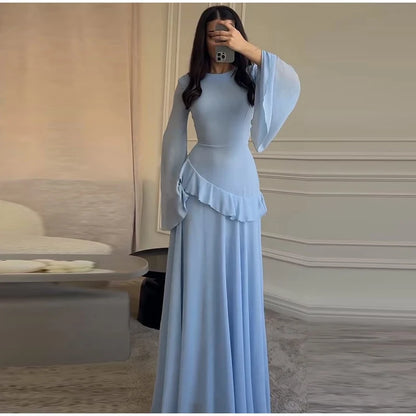 Fashion Flare Sleeve Ruff Long Dress