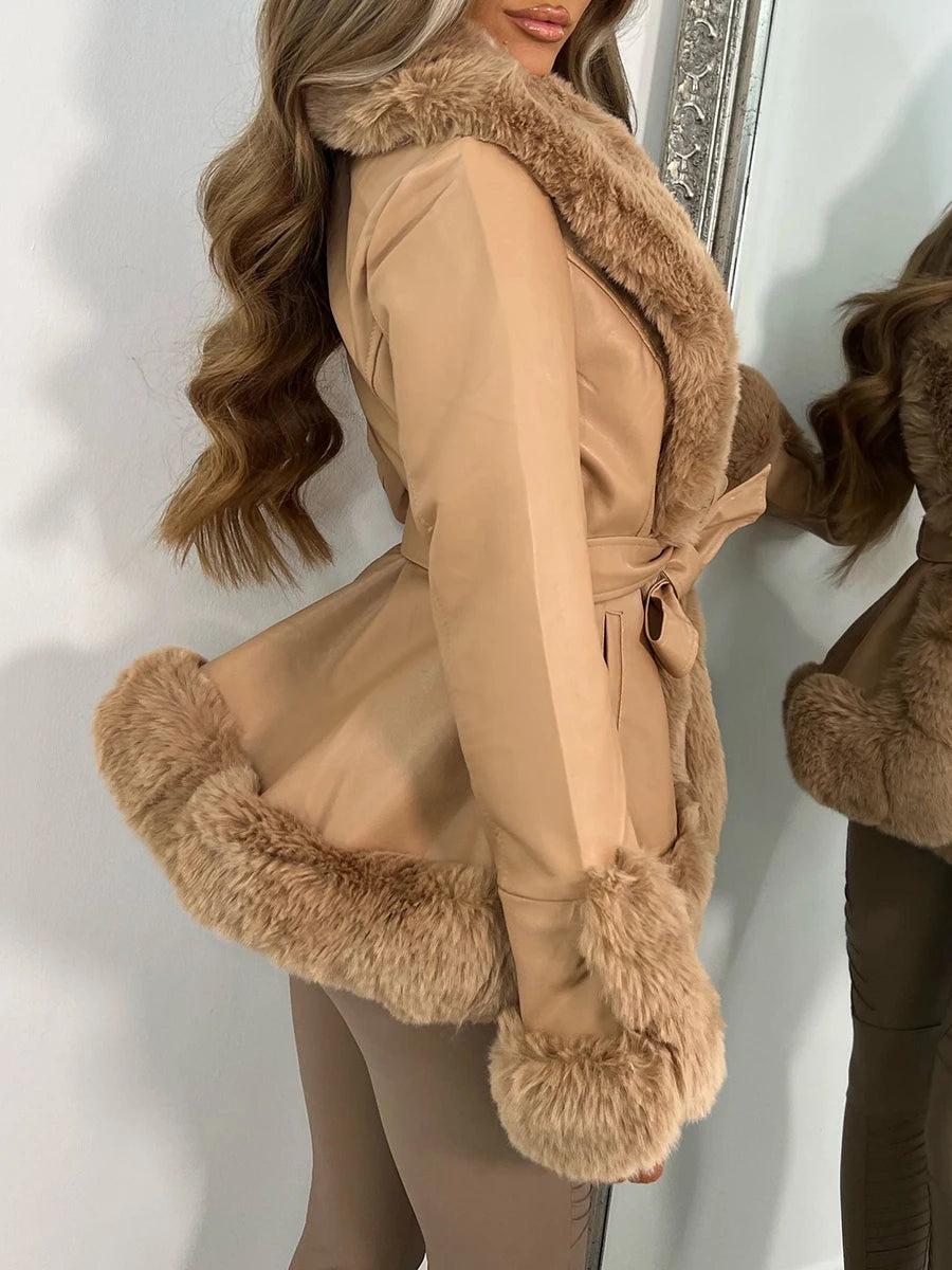 Women Leather Fur Jacket