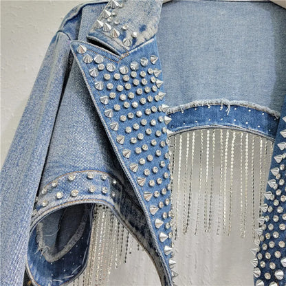Beaded Denim Cropped Jacket
