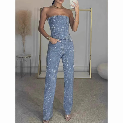 Women Rhinestone Two-Piece Set