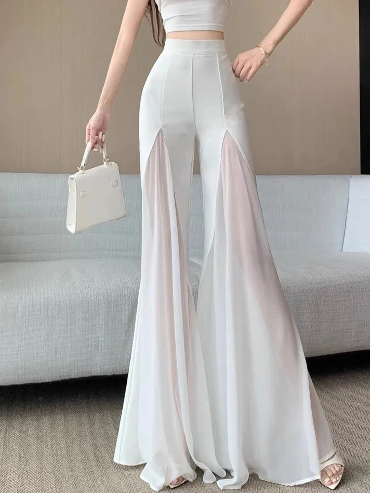 Mesh High Waist Flare Trousers