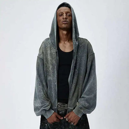 Rhinestone Washed Zip Hoodie
