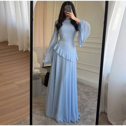 Fashion Flare Sleeve Ruff Long Dress