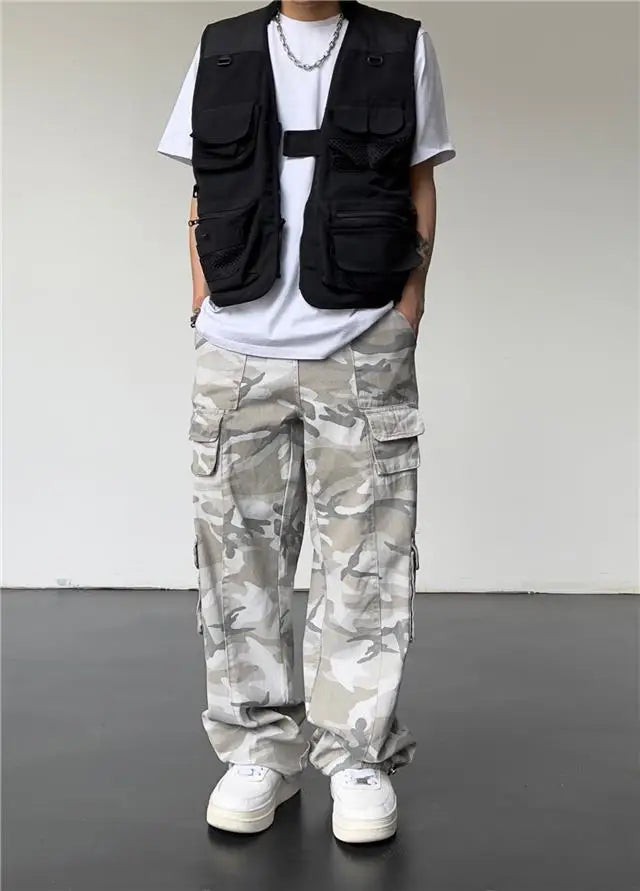 New 2025 Camouflage Cargo Pants for Men Elastic Waist Casual Pants Spring Autumn Hiphop Multi Pocket Baggy Streetwear Trousers