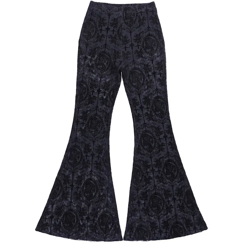 Y2K Gothic Lace Flare Mesh Pants