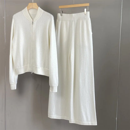 Cashmere Zipper Cardigan Set