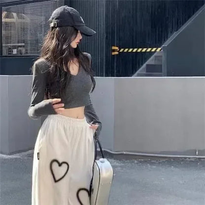 Loose Fit White Heart Pants