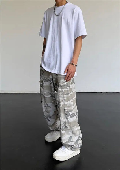 New 2025 Camouflage Cargo Pants for Men Elastic Waist Casual Pants Spring Autumn Hiphop Multi Pocket Baggy Streetwear Trousers