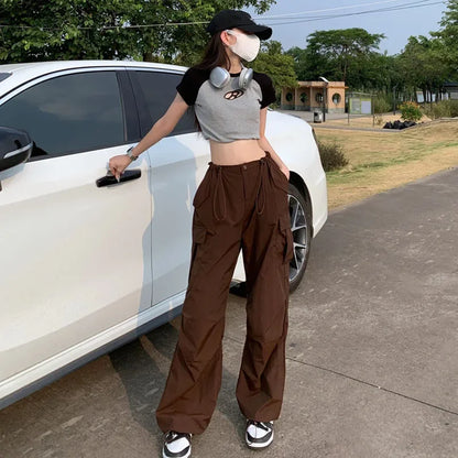 Brown Wide Leg Cargo Pants